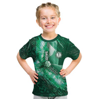 Custom Saudi Arabia Football Kid T Shirt Eagle With Desert Glitch Cyberpunk Art