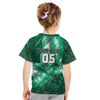 Custom Saudi Arabia Football Kid T Shirt Eagle With Desert Glitch Cyberpunk Art