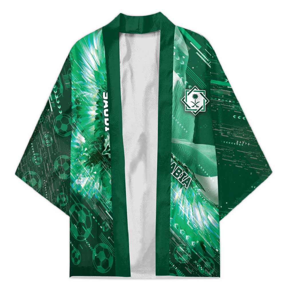 Custom Saudi Arabia Football Kimono Eagle With Desert Glitch Cyberpunk Art