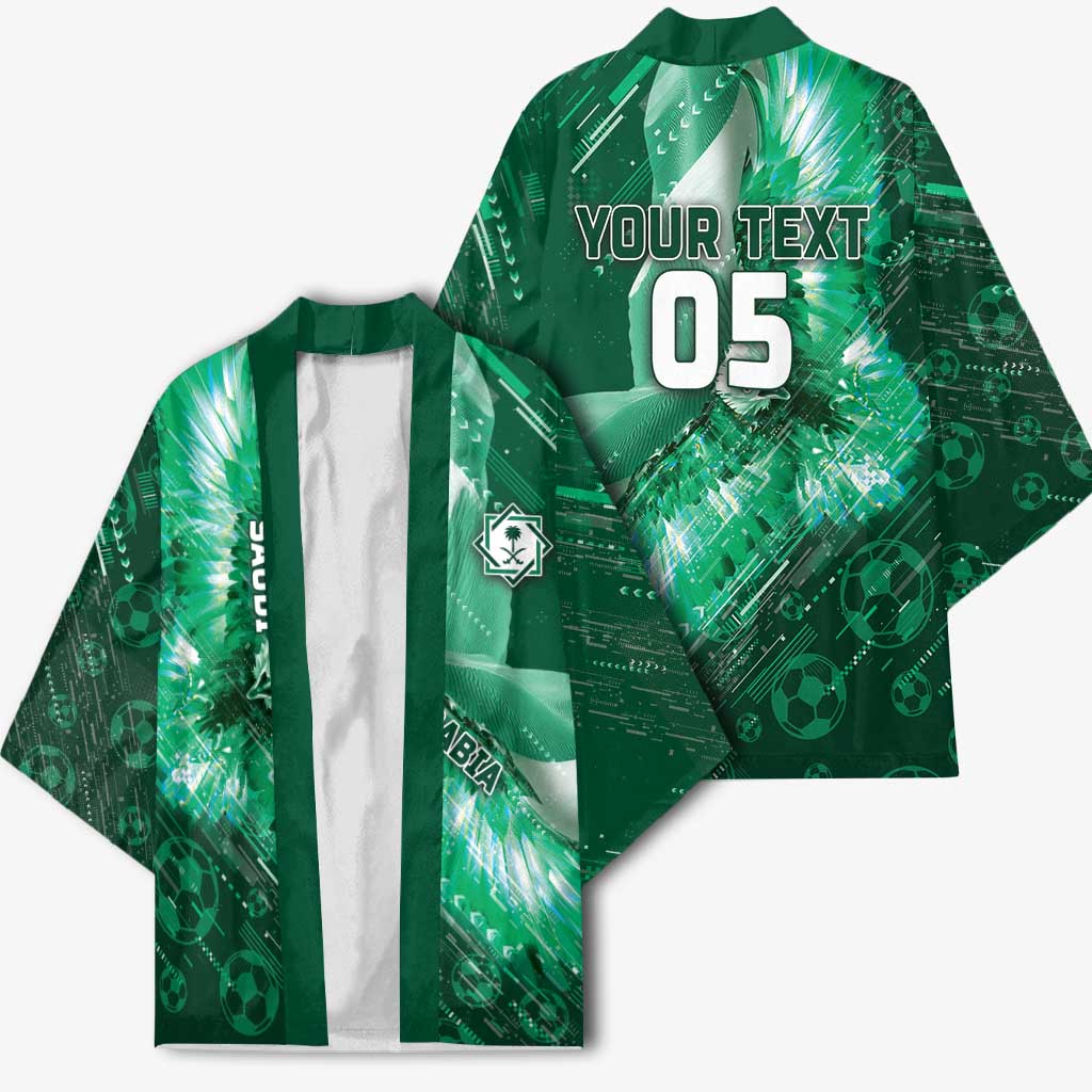 Custom Saudi Arabia Football Kimono Eagle With Desert Glitch Cyberpunk Art