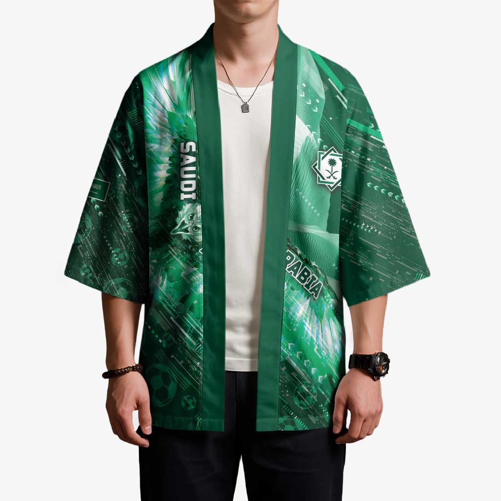 Custom Saudi Arabia Football Kimono Eagle With Desert Glitch Cyberpunk Art