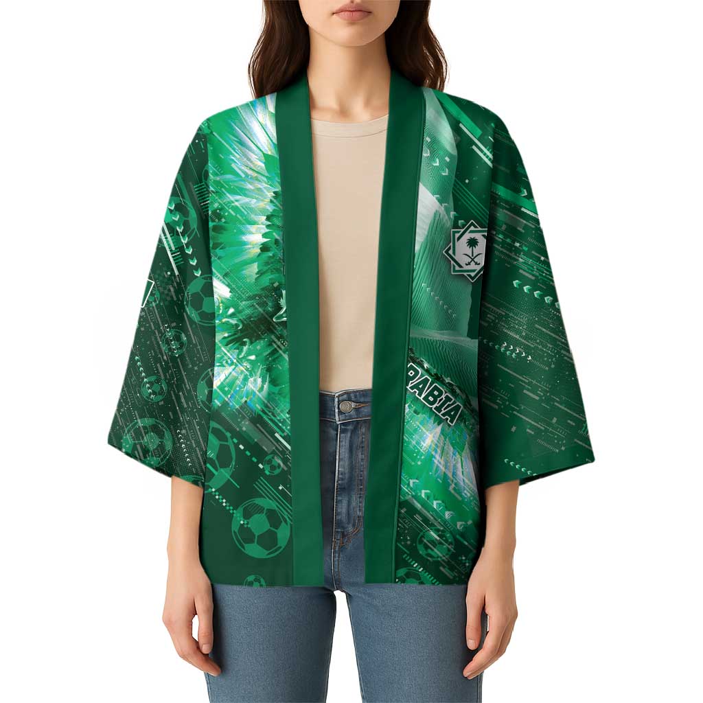 Custom Saudi Arabia Football Kimono Eagle With Desert Glitch Cyberpunk Art