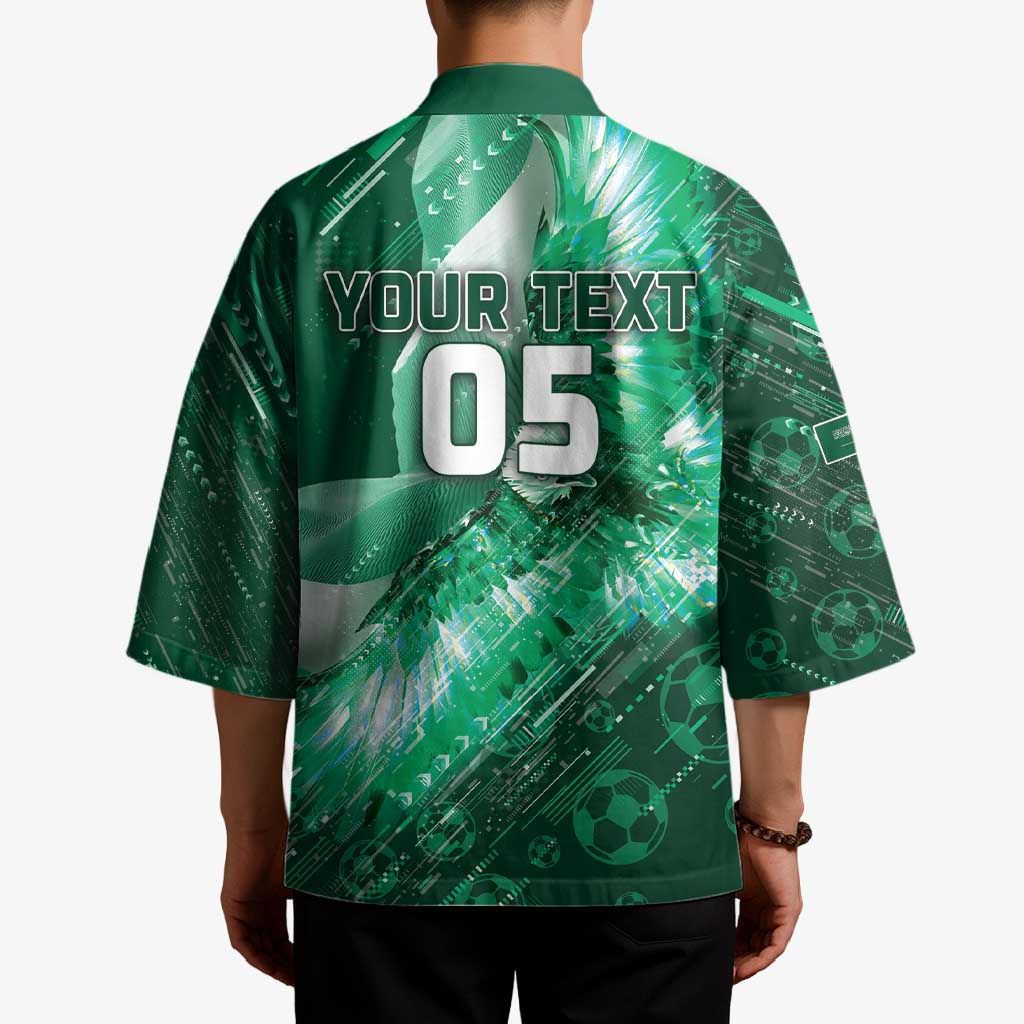 Custom Saudi Arabia Football Kimono Eagle With Desert Glitch Cyberpunk Art