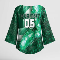 Custom Saudi Arabia Football Kimono Sleeve Blouse Eagle With Desert Glitch Cyberpunk Art