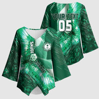 Custom Saudi Arabia Football Kimono Sleeve Blouse Eagle With Desert Glitch Cyberpunk Art