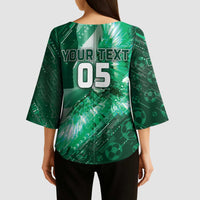 Custom Saudi Arabia Football Kimono Sleeve Blouse Eagle With Desert Glitch Cyberpunk Art