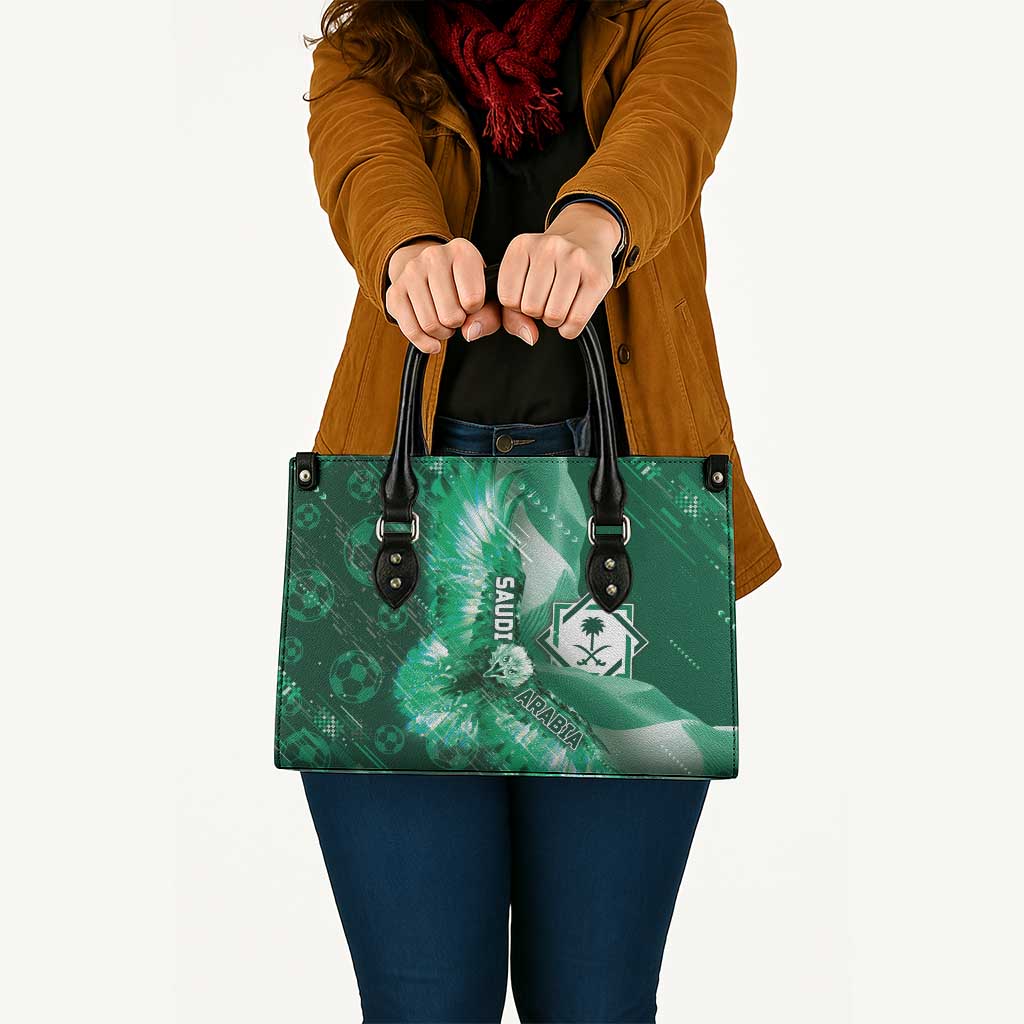 Saudi Arabia Football Leather Bag Eagle With Desert Glitch Cyberpunk Art