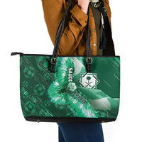 Saudi Arabia Football Leather Tote Bag Eagle With Desert Glitch Cyberpunk Art