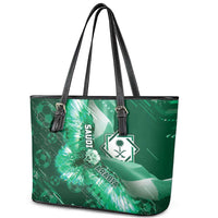 Saudi Arabia Football Leather Tote Bag Eagle With Desert Glitch Cyberpunk Art