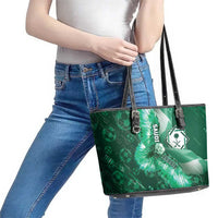 Saudi Arabia Football Leather Tote Bag Eagle With Desert Glitch Cyberpunk Art