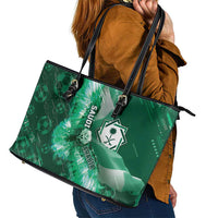 Saudi Arabia Football Leather Tote Bag Eagle With Desert Glitch Cyberpunk Art