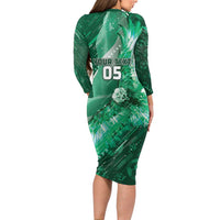 Custom Saudi Arabia Football Long Sleeve Bodycon Dress Eagle With Desert Glitch Cyberpunk Art