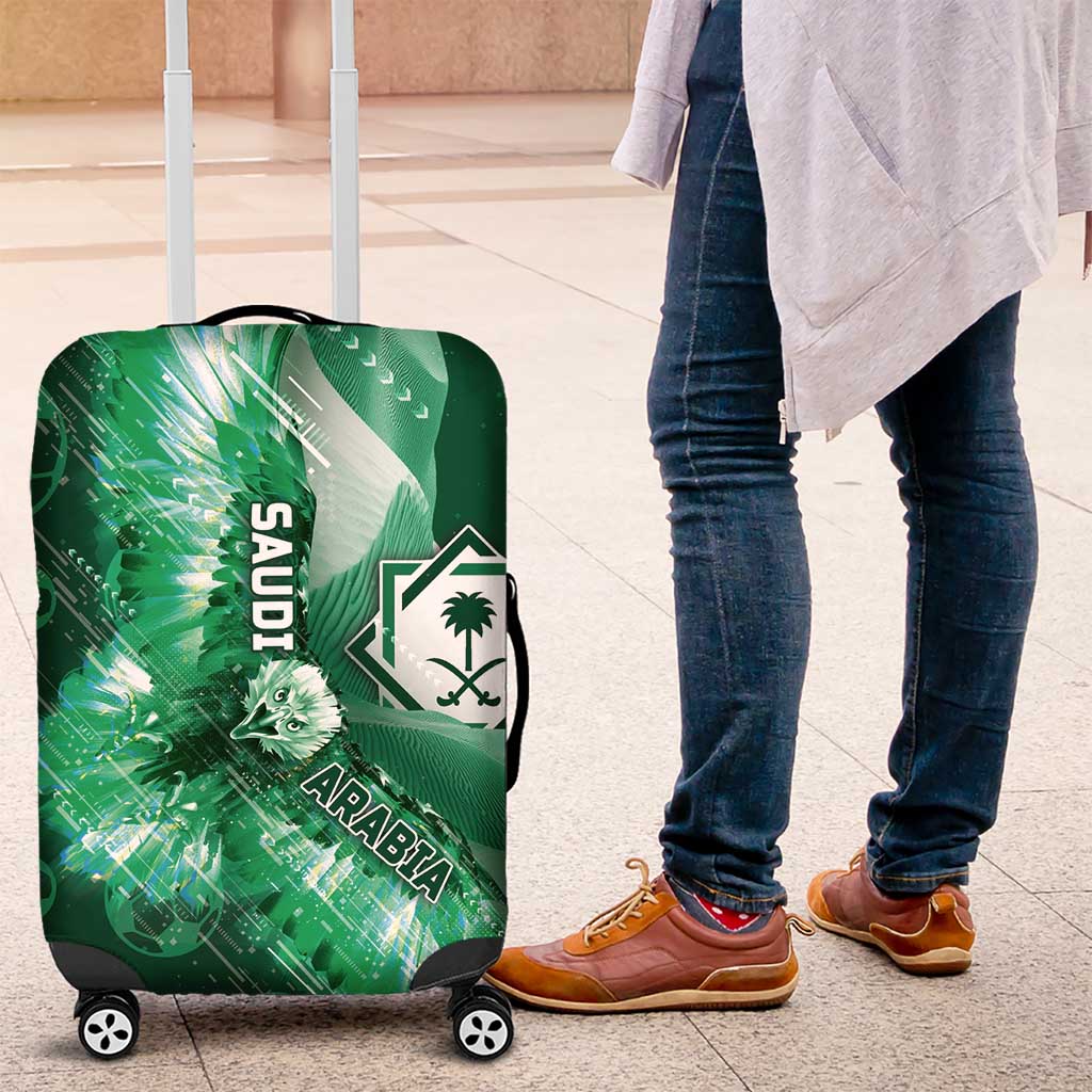 Saudi Arabia Football Luggage Cover Eagle With Desert Glitch Cyberpunk Art