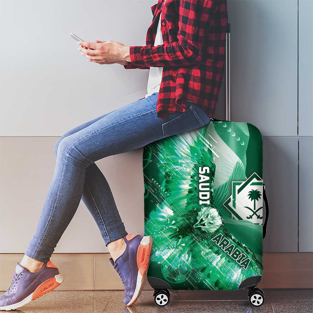 Saudi Arabia Football Luggage Cover Eagle With Desert Glitch Cyberpunk Art