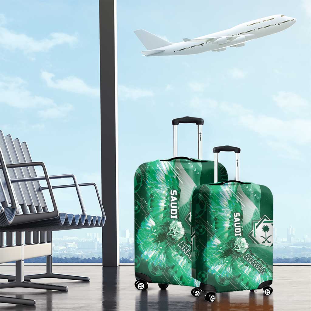 Saudi Arabia Football Luggage Cover Eagle With Desert Glitch Cyberpunk Art