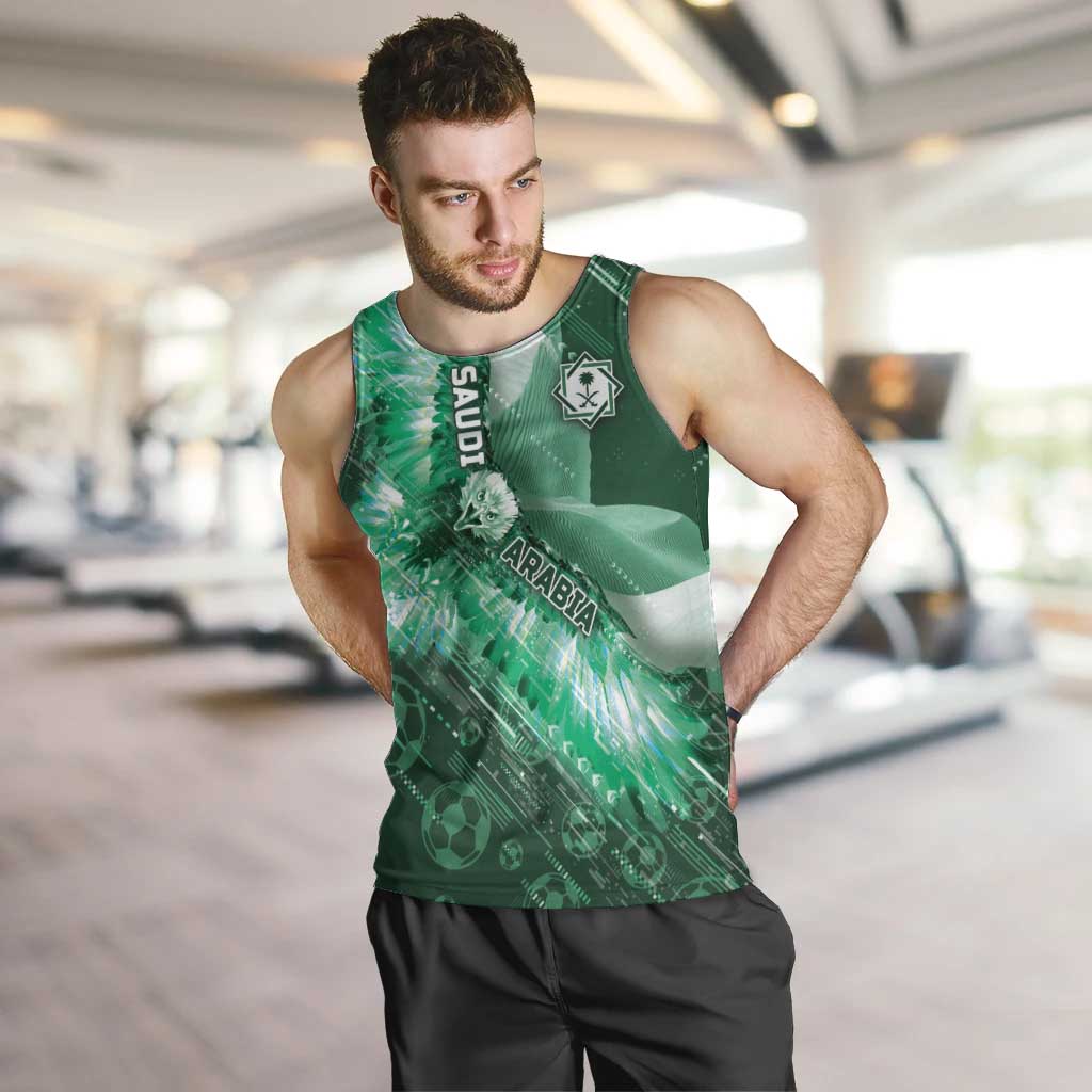 Custom Saudi Arabia Football Men Tank Top Eagle With Desert Glitch Cyberpunk Art