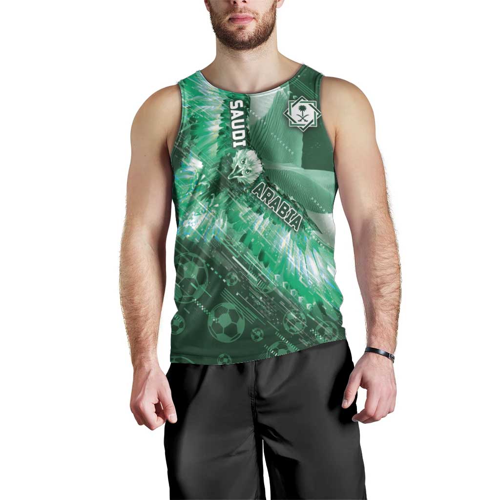 Custom Saudi Arabia Football Men Tank Top Eagle With Desert Glitch Cyberpunk Art