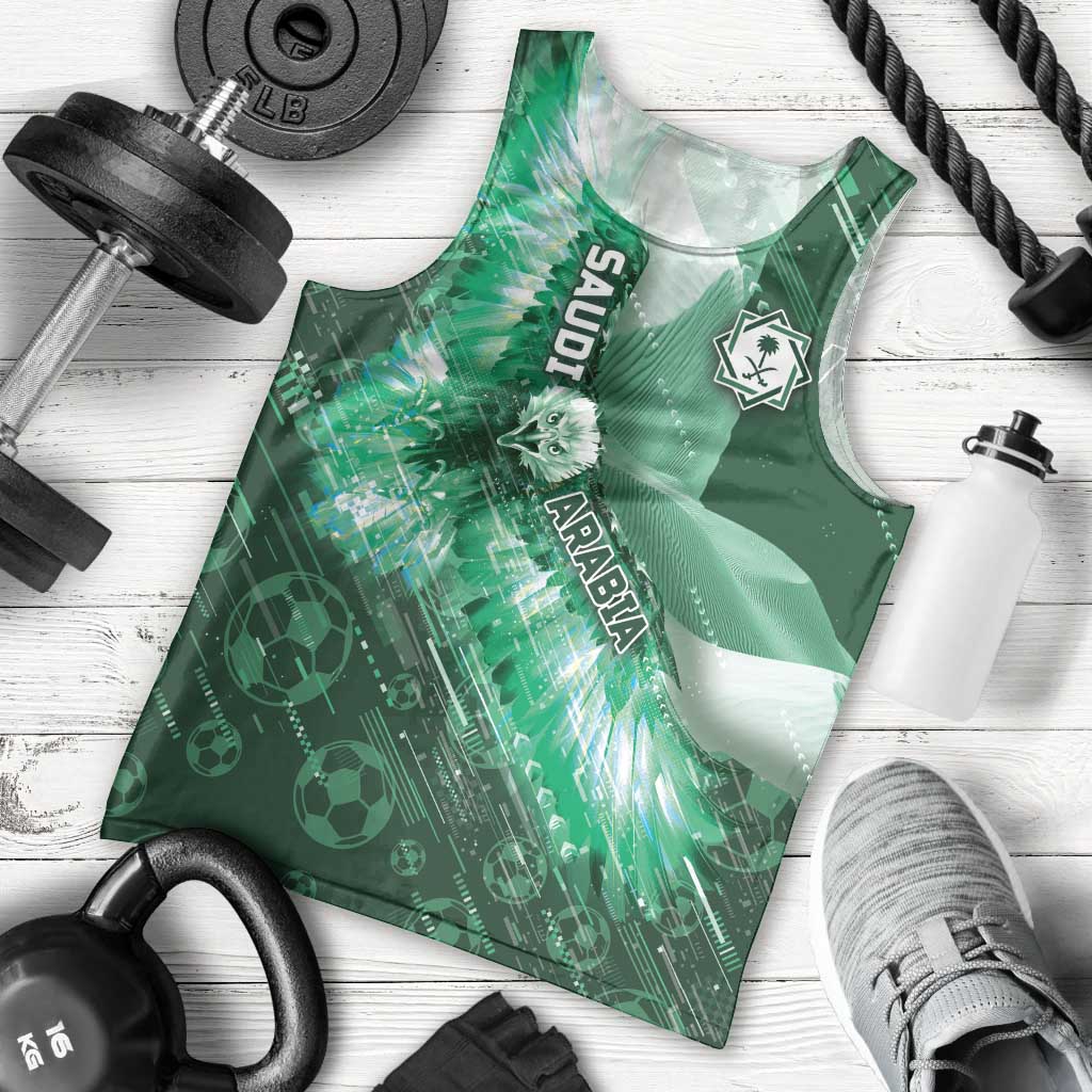 Custom Saudi Arabia Football Men Tank Top Eagle With Desert Glitch Cyberpunk Art