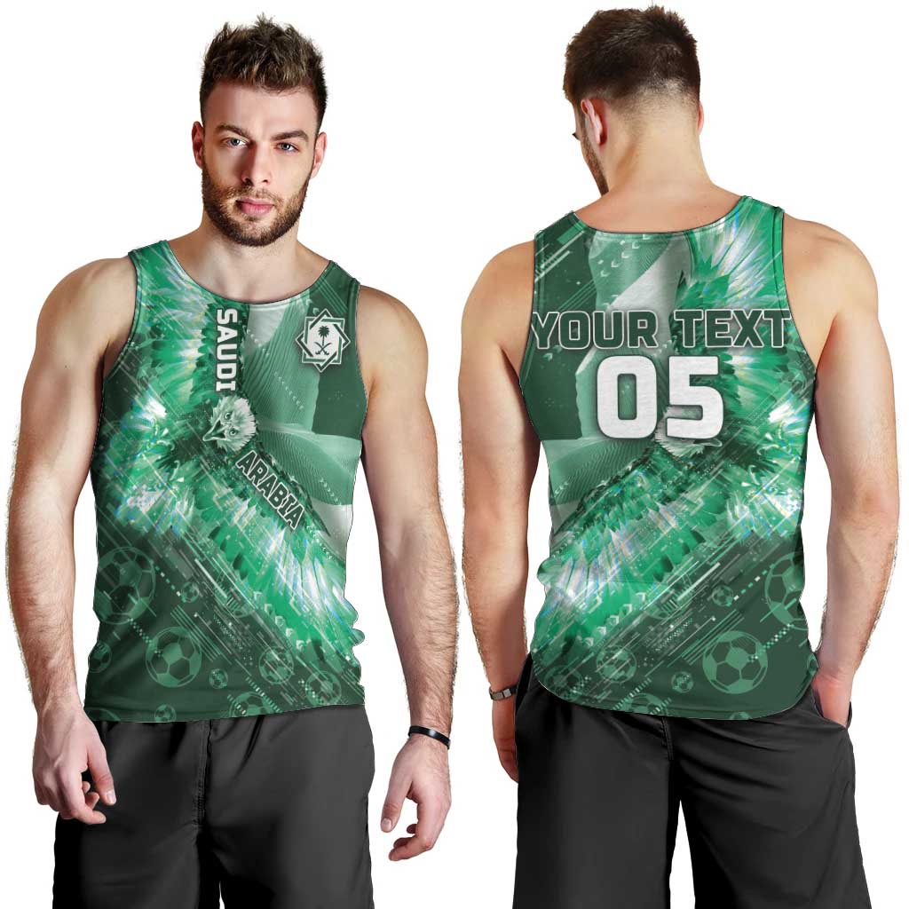 Custom Saudi Arabia Football Men Tank Top Eagle With Desert Glitch Cyberpunk Art