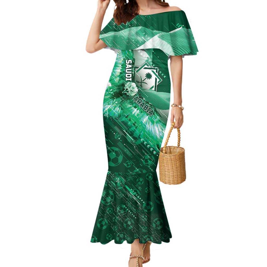 Custom Saudi Arabia Football Mermaid Dress Eagle With Desert Glitch Cyberpunk Art