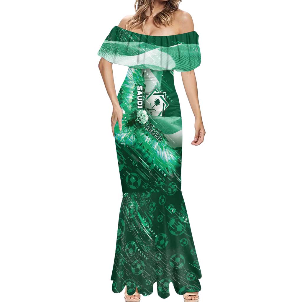 Custom Saudi Arabia Football Mermaid Dress Eagle With Desert Glitch Cyberpunk Art