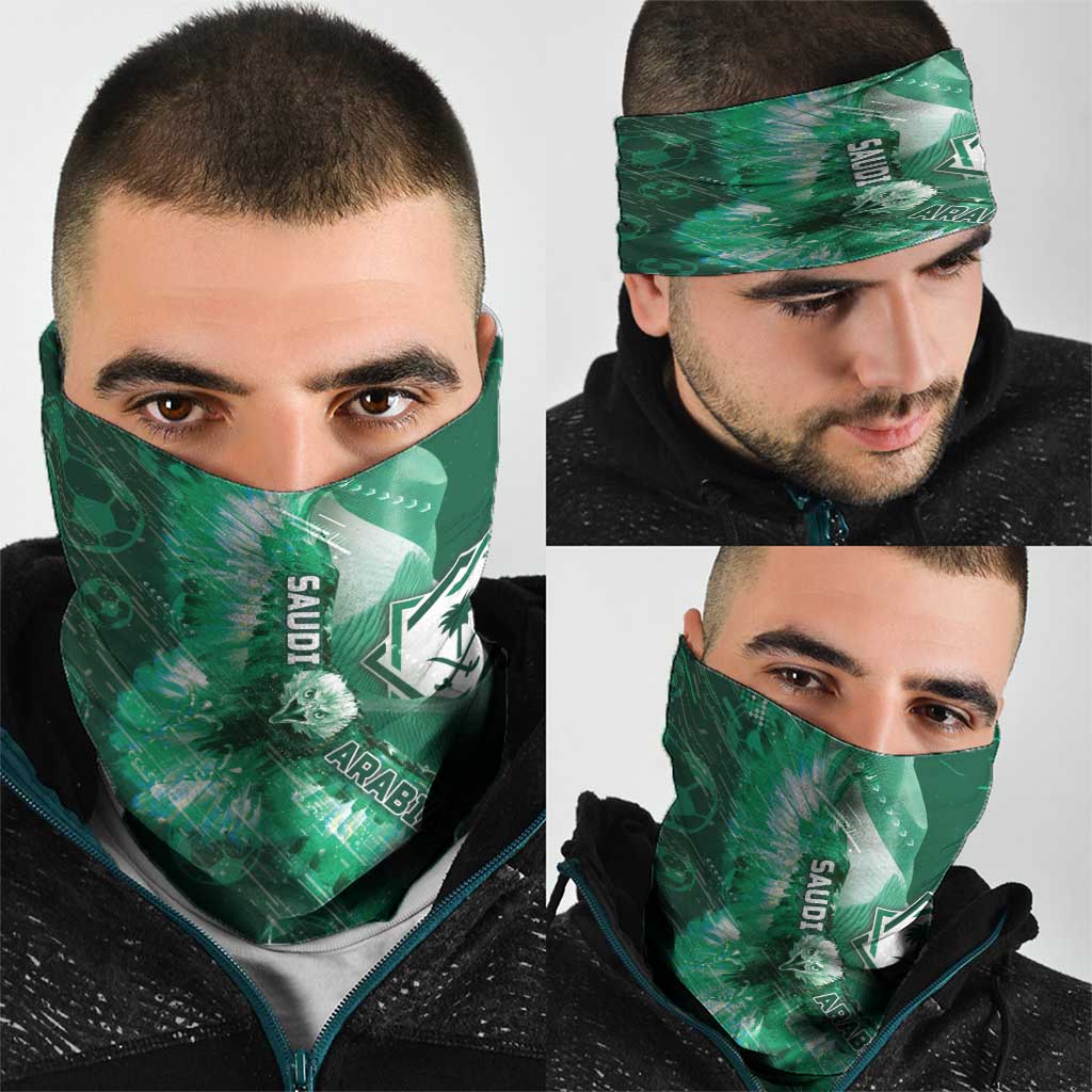 Saudi Arabia Football Neck Gaiter Eagle With Desert Glitch Cyberpunk Art
