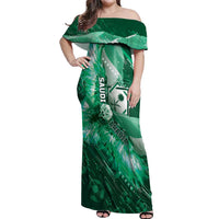 Custom Saudi Arabia Football Off Shoulder Maxi Dress Eagle With Desert Glitch Cyberpunk Art
