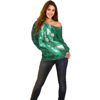 Custom Saudi Arabia Football Off Shoulder Sweater Eagle With Desert Glitch Cyberpunk Art