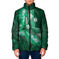 Custom Saudi Arabia Football Padded Jacket Eagle With Desert Glitch Cyberpunk Art