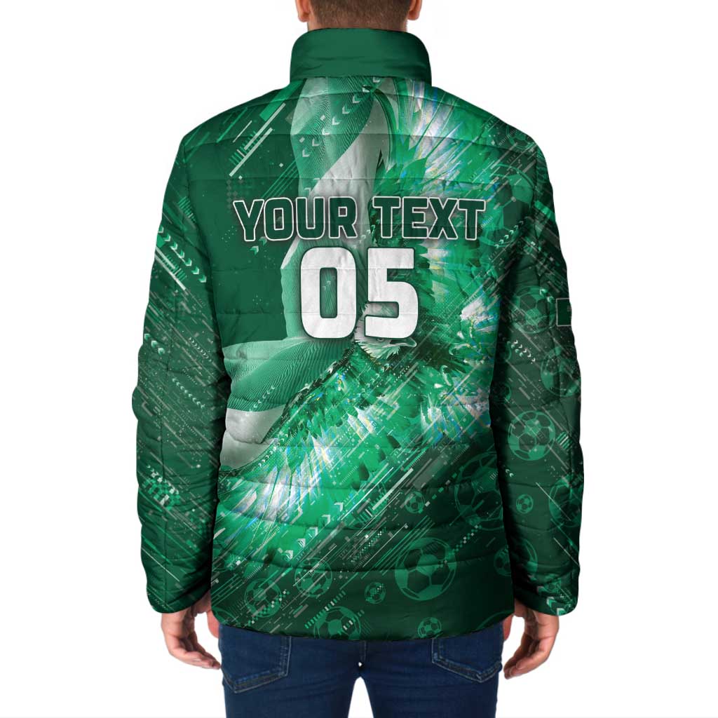Custom Saudi Arabia Football Padded Jacket Eagle With Desert Glitch Cyberpunk Art