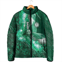 Custom Saudi Arabia Football Padded Jacket Eagle With Desert Glitch Cyberpunk Art