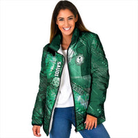 Custom Saudi Arabia Football Padded Jacket Eagle With Desert Glitch Cyberpunk Art