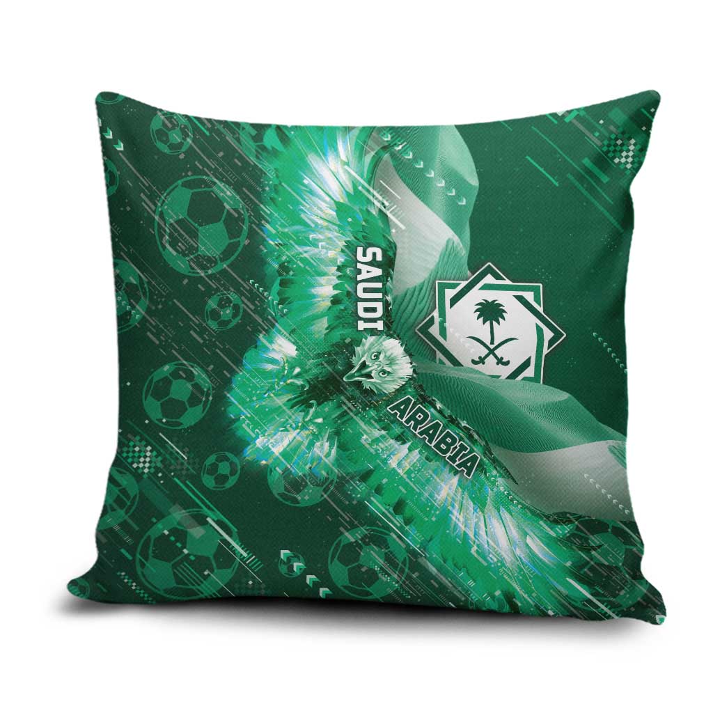 Saudi Arabia Football Pillow Cover Eagle With Desert Glitch Cyberpunk Art
