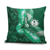 Saudi Arabia Football Pillow Cover Eagle With Desert Glitch Cyberpunk Art