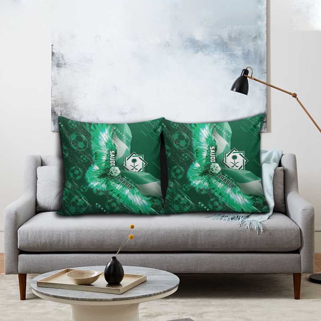 Saudi Arabia Football Pillow Cover Eagle With Desert Glitch Cyberpunk Art