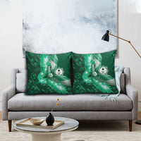 Saudi Arabia Football Pillow Cover Eagle With Desert Glitch Cyberpunk Art