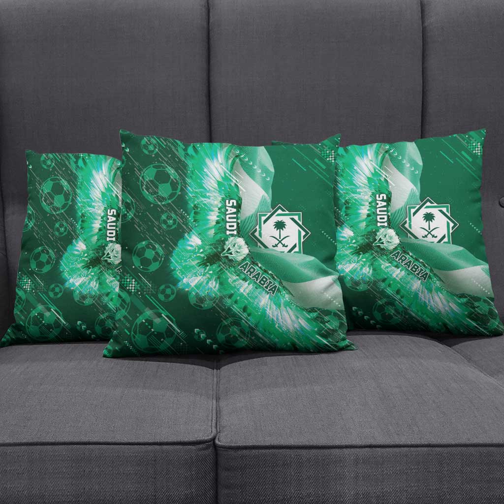 Saudi Arabia Football Pillow Cover Eagle With Desert Glitch Cyberpunk Art