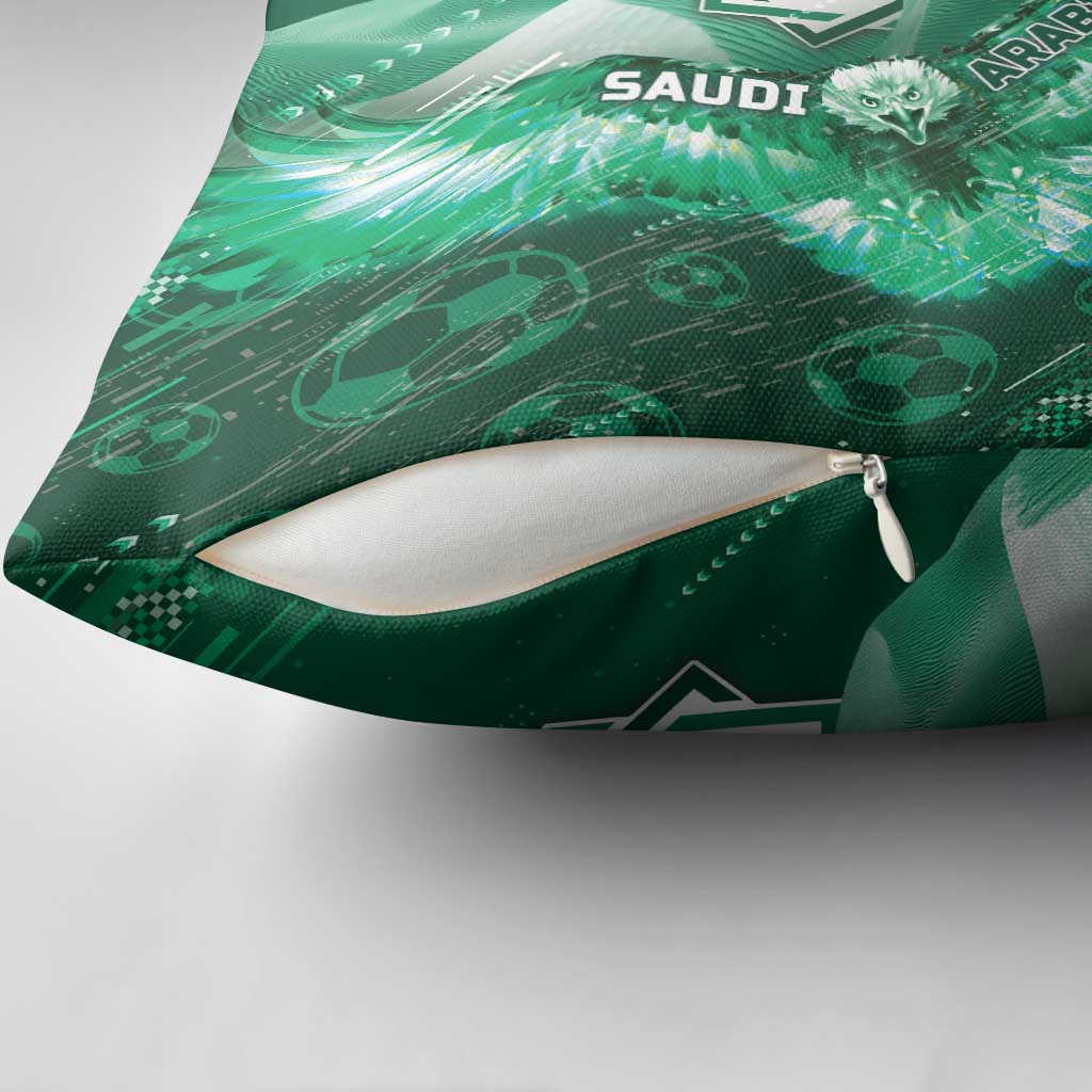 Saudi Arabia Football Pillow Cover Eagle With Desert Glitch Cyberpunk Art
