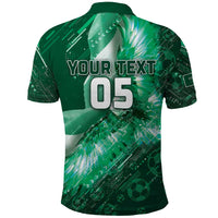 Custom Saudi Arabia Football Polo Shirt Eagle With Desert Glitch Cyberpunk Art