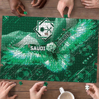 Saudi Arabia Football Puzzle Eagle With Desert Glitch Cyberpunk Art
