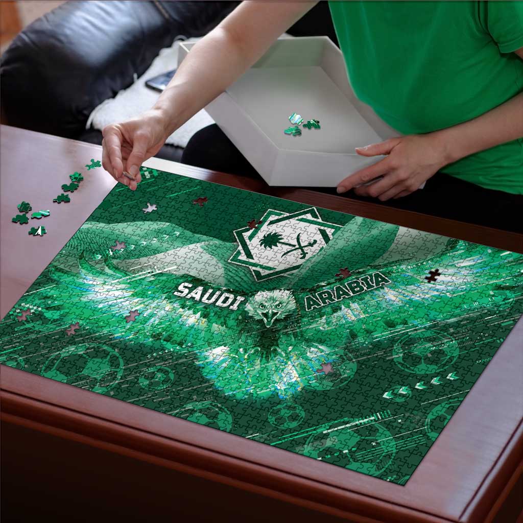 Saudi Arabia Football Puzzle Eagle With Desert Glitch Cyberpunk Art