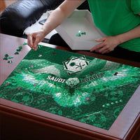 Saudi Arabia Football Puzzle Eagle With Desert Glitch Cyberpunk Art