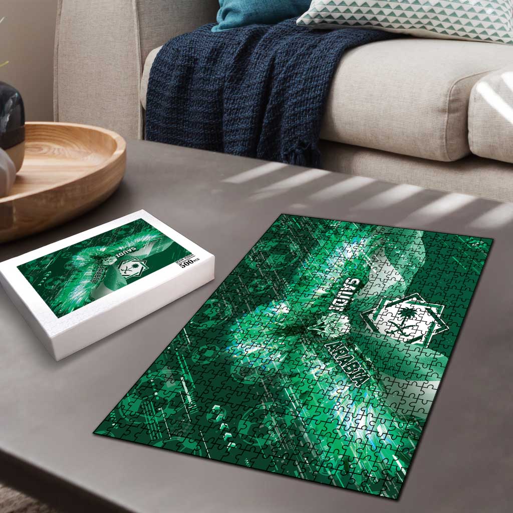 Saudi Arabia Football Puzzle Eagle With Desert Glitch Cyberpunk Art
