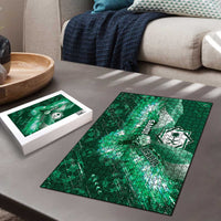 Saudi Arabia Football Puzzle Eagle With Desert Glitch Cyberpunk Art