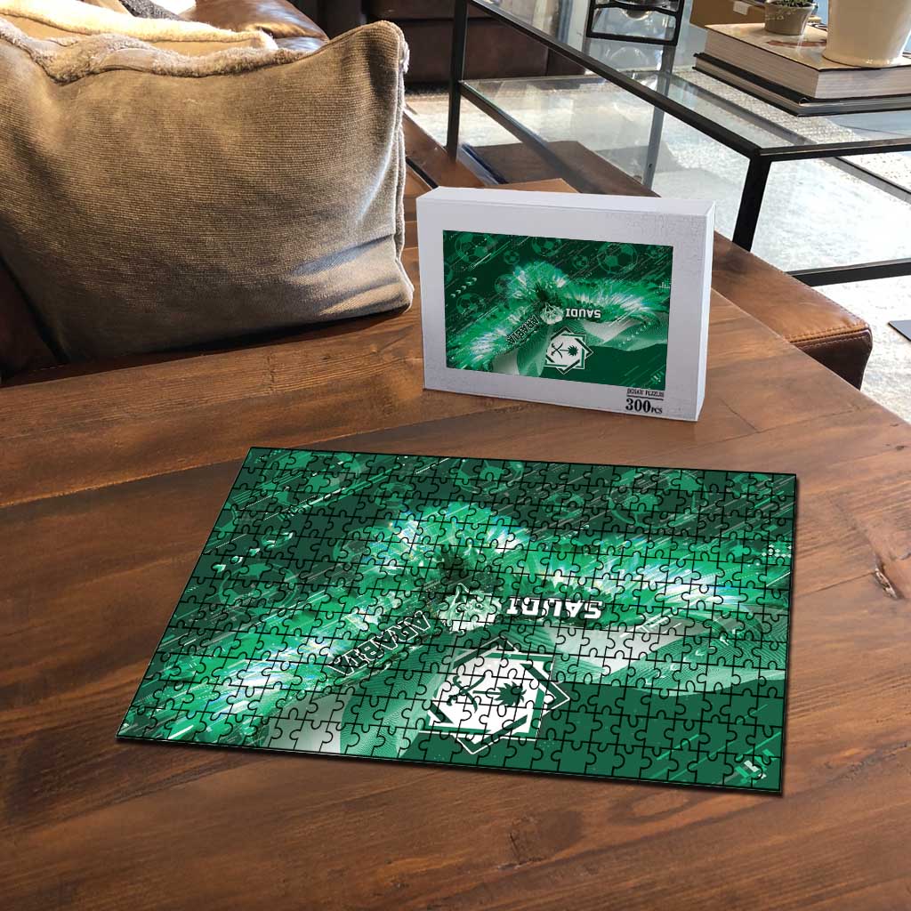 Saudi Arabia Football Puzzle Eagle With Desert Glitch Cyberpunk Art