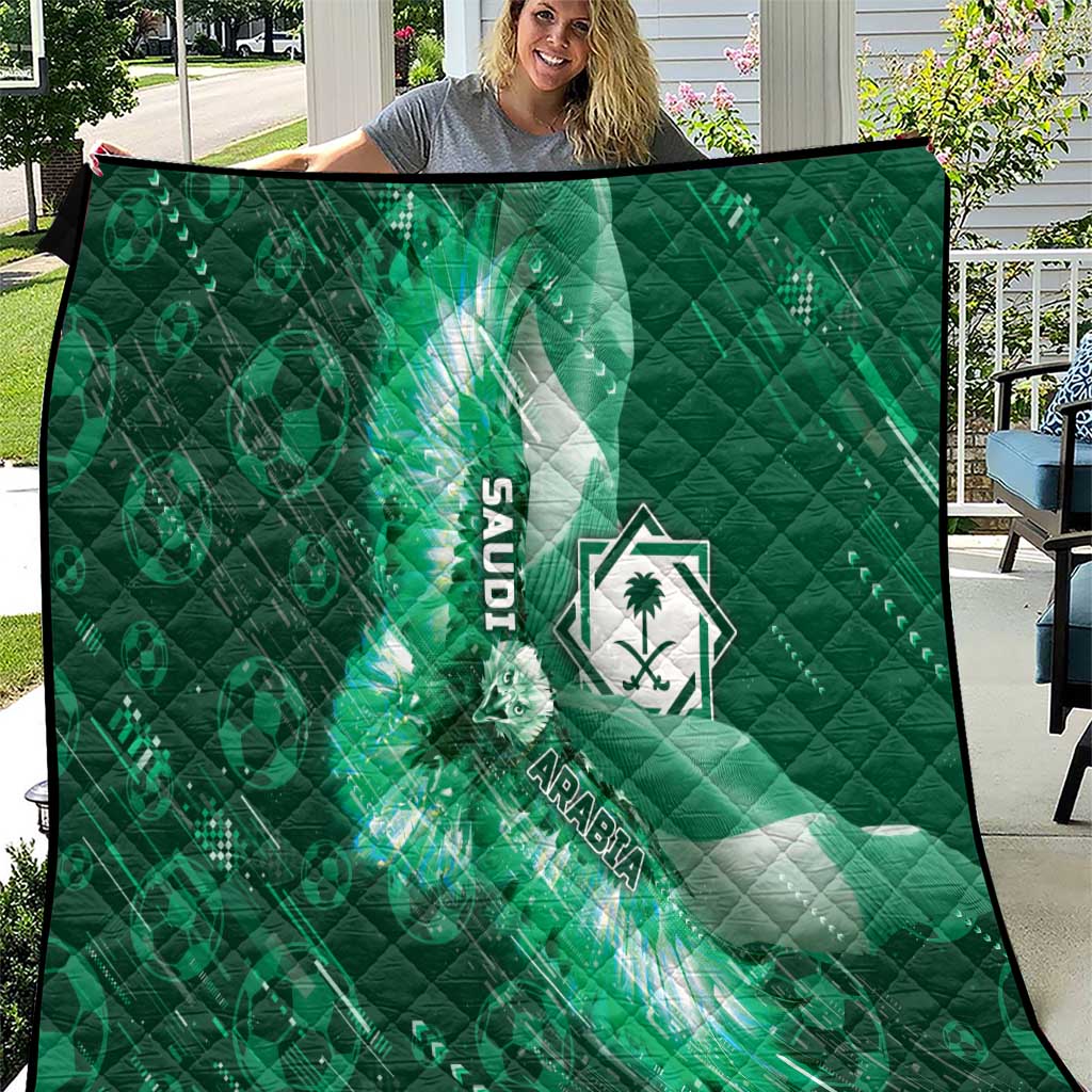 Saudi Arabia Football Quilt Eagle With Desert Glitch Cyberpunk Art
