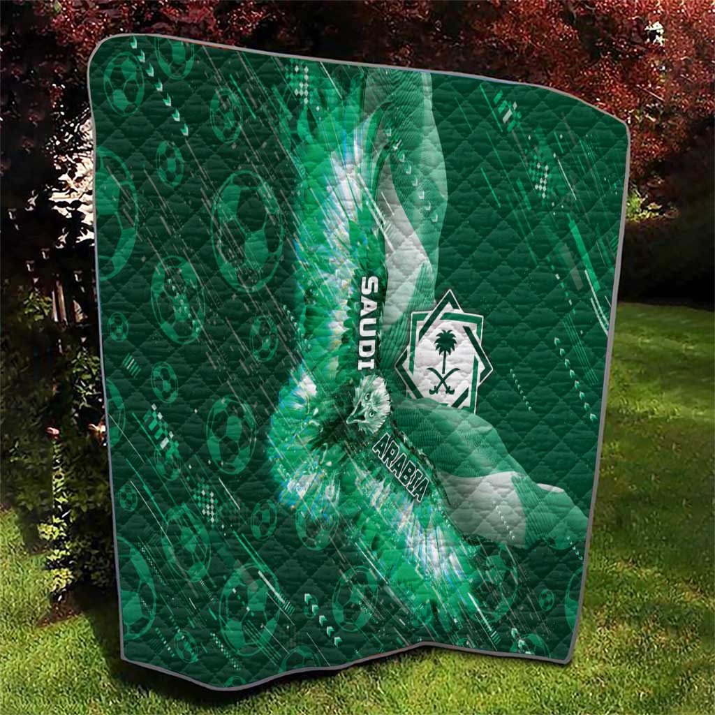 Saudi Arabia Football Quilt Eagle With Desert Glitch Cyberpunk Art