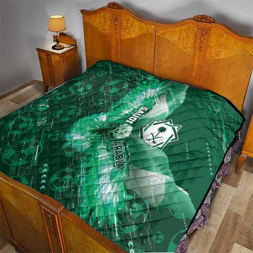 Saudi Arabia Football Quilt Eagle With Desert Glitch Cyberpunk Art