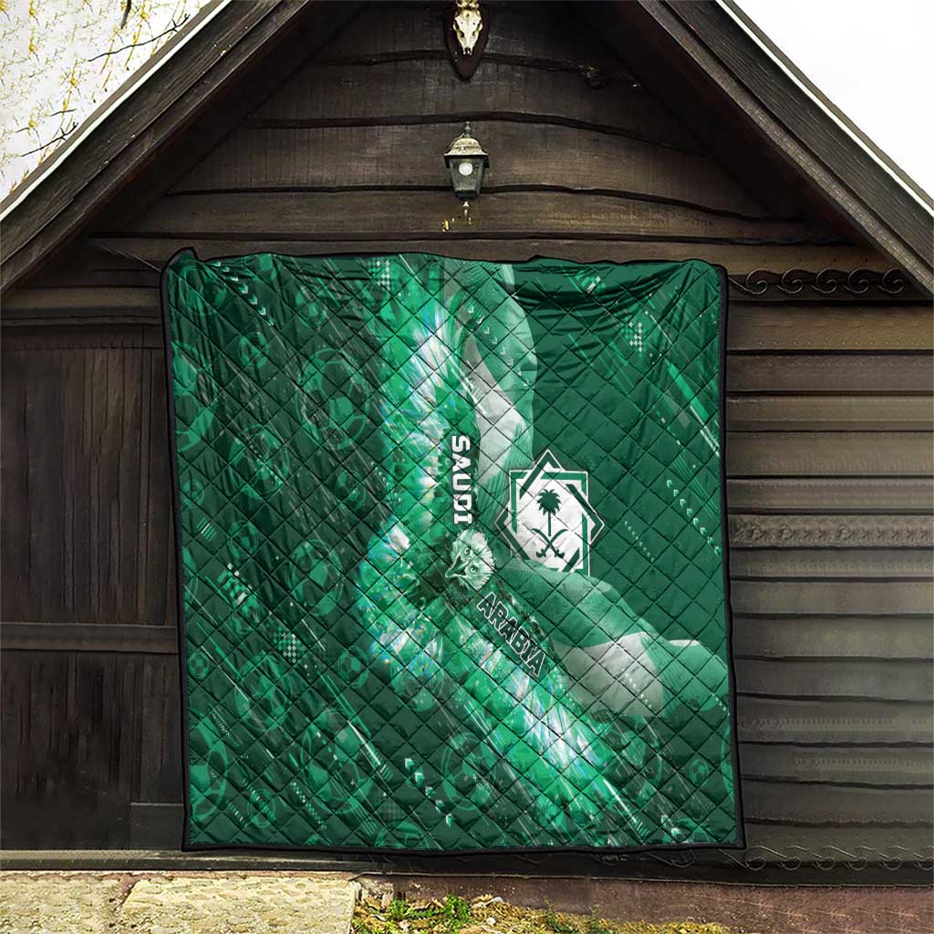 Saudi Arabia Football Quilt Eagle With Desert Glitch Cyberpunk Art