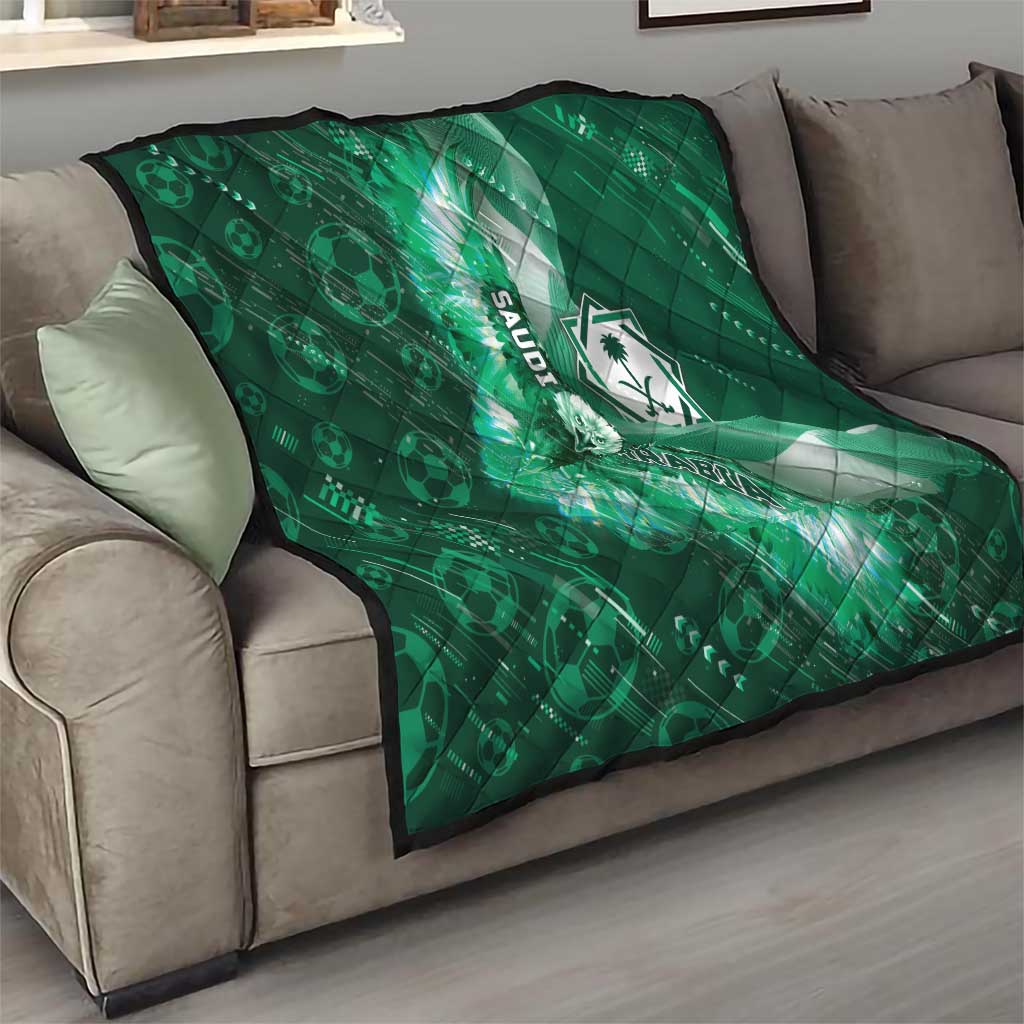 Saudi Arabia Football Quilt Eagle With Desert Glitch Cyberpunk Art